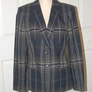 Tommy Hilfiger Womens Navy Plaid Two-Button Blazer